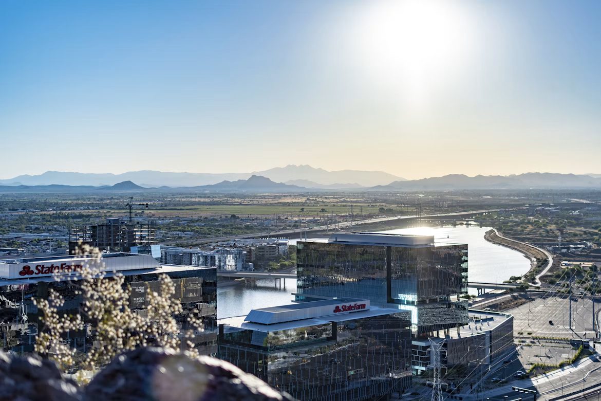 Tempe Town Lake and the Tempe skyline, with mountains in the distance